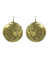 Load image into Gallery viewer, Sun&Moon Design Engraved Round Shape Drop Dangle Earrings