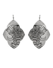 Load image into Gallery viewer, Elephant Design Engraved Diamond Shape Drop Dangle Earrings