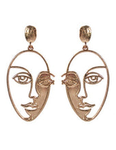 Load image into Gallery viewer, Picasso Face with Shadow Design Drop Dangle Post Earrings