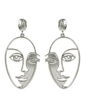 Load image into Gallery viewer, Picasso Face with Shadow Design Drop Dangle Post Earrings