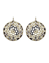 Load image into Gallery viewer, Acetate Resin Round Mandala Filigree Dangle Hook Earrings