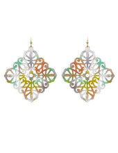 Load image into Gallery viewer, Acetate Resin Diamond shape Mandala Filigree Dangle Drop Hook Earrings