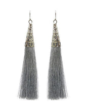 Load image into Gallery viewer, Thread Tassel Filigree Cap Drop Dangle Earrings Metallic colors