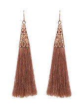 Load image into Gallery viewer, Thread Tassel Filigree Cap Drop Dangle Earrings Metallic colors