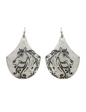 Load image into Gallery viewer, Horse Designed Engraved Teardrop Shape Drop Dangle Earrings