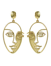 Load image into Gallery viewer, Picasso Face with Shadow Design Drop Dangle Post Earrings
