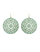 Load image into Gallery viewer, Acetate Resin Round Mandala Filigree Dangle Hook Earrings