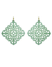 Load image into Gallery viewer, Acetate Resin Diamond shape Mandala Filigree Dangle Drop Hook Earrings