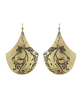 Load image into Gallery viewer, Horse Designed Engraved Teardrop Shape Drop Dangle Earrings