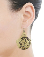 Load image into Gallery viewer, Horse Designed Engraved Teardrop Shape Drop Dangle Earrings