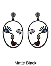 Load image into Gallery viewer, Picasso Face Evil Eye Color Stone Drop Dangle Post Earrings