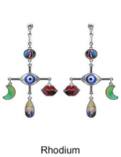 Load image into Gallery viewer, Evil Eye Multi Color Stone Cross Drop Dangle Post Earrings