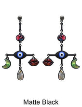 Load image into Gallery viewer, Evil Eye Multi Color Stone Cross Drop Dangle Post Earrings