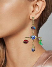 Load image into Gallery viewer, Evil Eye Multi Color Stone Cross Drop Dangle Post Earrings
