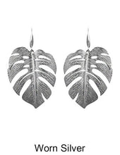Load image into Gallery viewer, Monstera earrings Tropical plant Leaf earring Nature inspired floral leaves Hook earrings
