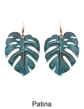 Load image into Gallery viewer, Monstera earrings Tropical plant Leaf earring Nature inspired floral leaves Hook earrings