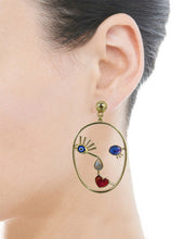 Load image into Gallery viewer, Picasso Face Evil Eye Color Stone Drop Dangle Post Earrings