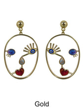 Load image into Gallery viewer, Picasso Face Evil Eye Color Stone Drop Dangle Post Earrings