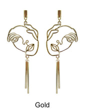 Load image into Gallery viewer, Picasso Face Design Metal Tassel Drop Dangle Post Earrings