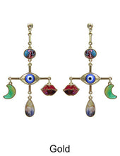Load image into Gallery viewer, Evil Eye Multi Color Stone Cross Drop Dangle Post Earrings