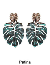 Load image into Gallery viewer, Monstera earrings Tropical plant Leaf earring Nature inspired floral leaves Post earrings