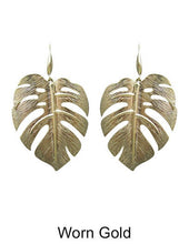 Load image into Gallery viewer, Monstera earrings Tropical plant Leaf earring Nature inspired floral leaves Hook earrings