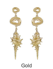 Load image into Gallery viewer, Abstract Metal Conch Shell Dangle Drop Post Earrings