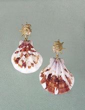 Load image into Gallery viewer, Hawaiian Sunrise shell and Metallic Conch shell Dangle Drop Post Earrings