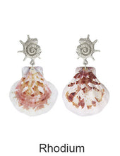 Load image into Gallery viewer, Hawaiian Sunrise shell and Metallic Conch shell Dangle Drop Post Earrings