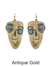 Load image into Gallery viewer, Picasso Face Evil Eye Color Stone Drop Dangle Hook Earrings