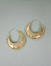 Load image into Gallery viewer, Crescent Half Circle Hammered Metal bead Drop Hoop Earrings