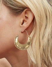 Load image into Gallery viewer, Crescent Half Circle Hammered Metal bead Drop Hoop Earrings