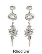 Load image into Gallery viewer, Abstract Metal Conch Shell Dangle Drop Post Earrings