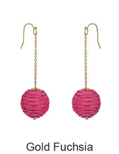 Load image into Gallery viewer, Rattan Earring, Bamboo Ball with long Chain Earring, Hand Woven Earring, Natural Woven earring, Straw earring Hook Earrings