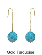 Load image into Gallery viewer, Rattan Earring, Bamboo Ball with long Chain Earring, Hand Woven Earring, Natural Woven earring, Straw earring Hook Earrings