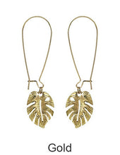 Load image into Gallery viewer, Monstera earrings Tropical plant Leaf earring Nature inspired floral leaves Hook earrings