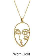 Load image into Gallery viewer, Picasso Face with Kiss Wired  Design Necklace 17 inch plus 3 inch