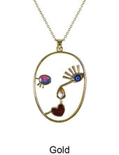 Load image into Gallery viewer, Picasso Face Evil Eye Color Stone Wired Necklace