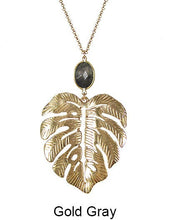Load image into Gallery viewer, Monstera Necklace Tropical plant Leaf Necklace Nature floral leaves Necklace with Natural stone, 30 inch plus 3 inch