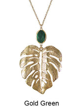 Load image into Gallery viewer, Monstera Necklace Tropical plant Leaf Necklace Nature floral leaves Necklace with Natural stone, 30 inch plus 3 inch