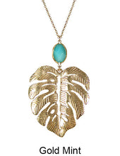 Load image into Gallery viewer, Monstera Necklace Tropical plant Leaf Necklace Nature floral leaves Necklace with Natural stone, 30 inch plus 3 inch