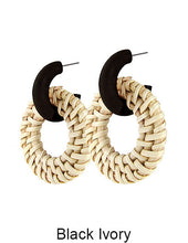 Load image into Gallery viewer, Rattan Earring, Hand Woven Earring, Natural Woven earring, Straw earring, Round Hook Earrings