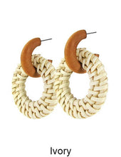 Load image into Gallery viewer, Rattan Earring, Hand Woven Earring, Natural Woven earring, Straw earring, Round Hook Earrings