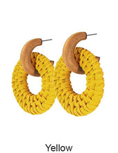 Load image into Gallery viewer, Rattan Earring, Hand Woven Earring, Natural Woven earring, Straw earring, Round Hook Earrings