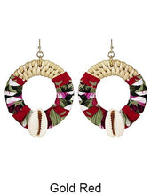 Load image into Gallery viewer, Rattan Earring, Fabric Earring, Wrap Earring, Hand Woven Earring, Natural Woven earring, Straw earring, Round shape earrings,  Post Earrings
