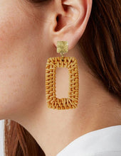 Load image into Gallery viewer, Rattan Earring Hand Woven Earring, Natural Woven earring, Straw earring, Rectangular shape earrings,  Post Earrings