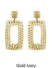 Load image into Gallery viewer, Rattan Earring Hand Woven Earring, Natural Woven earring, Straw earring, Rectangular shape earrings,  Post Earrings
