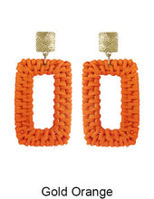 Load image into Gallery viewer, Rattan Earring Hand Woven Earring, Natural Woven earring, Straw earring, Rectangular shape earrings,  Post Earrings