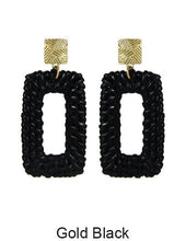Load image into Gallery viewer, Rattan Earring Hand Woven Earring, Natural Woven earring, Straw earring, Rectangular shape earrings,  Post Earrings