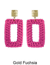 Load image into Gallery viewer, Rattan Earring Hand Woven Earring, Natural Woven earring, Straw earring, Rectangular shape earrings,  Post Earrings